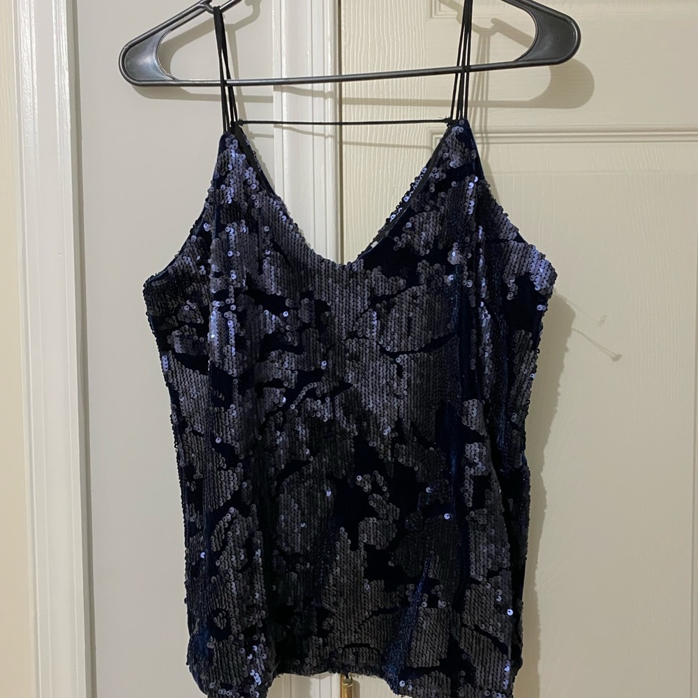 RO & DE Velvet Navy Blue Blouse Tank Top Sequin XS